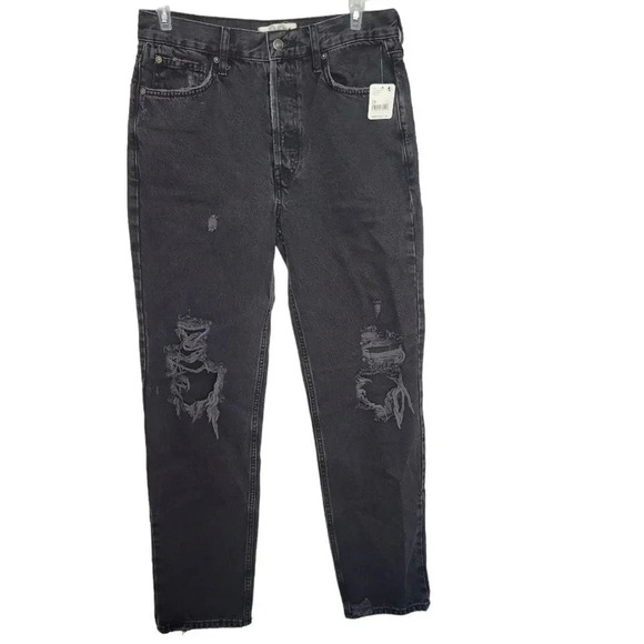 Free People We the Free The Lasso High Waist Straight Leg Jeans Washed Black - Picture 3 of 9